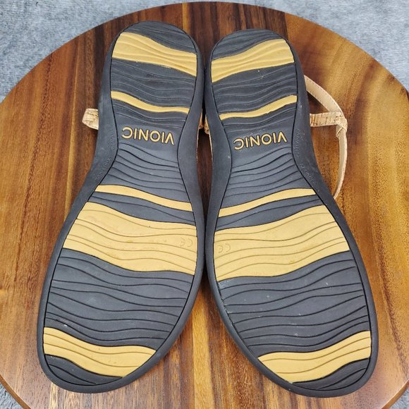 Vionic Lizbeth Sandals Women's 11 Tan Cork Gold Metallic Buckle T Strap Orthotic - Picture 9 of 10